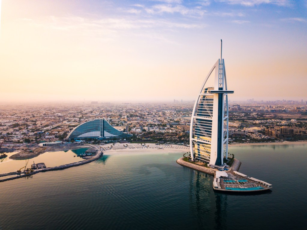 Ariel view of Dubai with Burj Al Arab 
