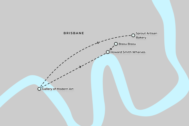 A map of Brisbane, recommending locations and things to do for the ultimate two-day itinerary