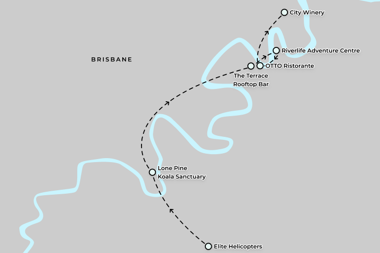 A map of Brisbane with recommended destinations perfect for a two-day itinerary in Brisbane 