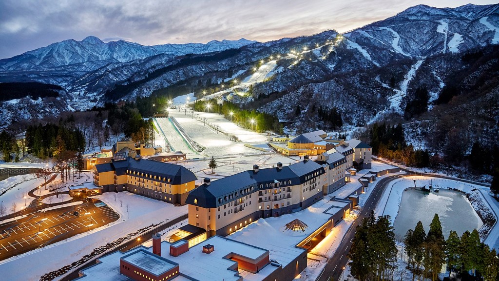 An aerial view of Lotte Arai Resort in Japan where you can find some of the countries best ski-in, ski-out luxury