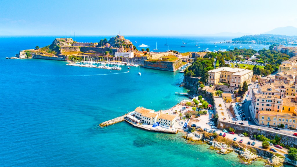 An ariel shot of the old town of Corfu, one of the best Greek islands - Luxury Escapes