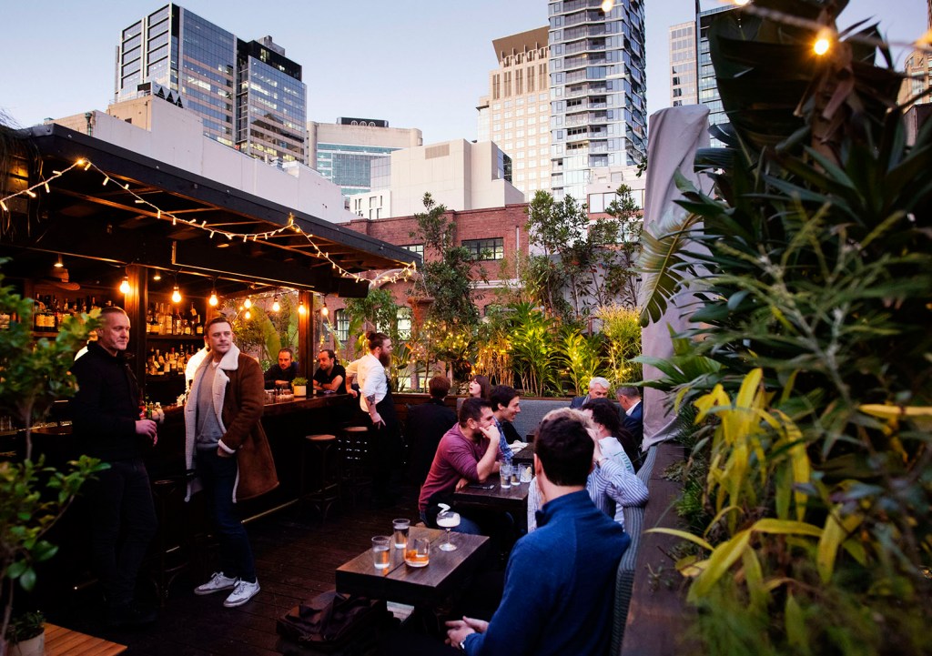 Guests enjoying drinks in the leafy beer garden of Old Mate's Place, one of Sydney's top 10 bars in 2023 - Luxury Escapes