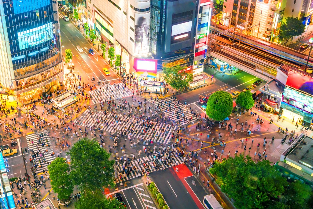 An aerial view of Shibuya Square, a busy crossing and unmissable experience while on a tour in Japan - Luxury Escapes